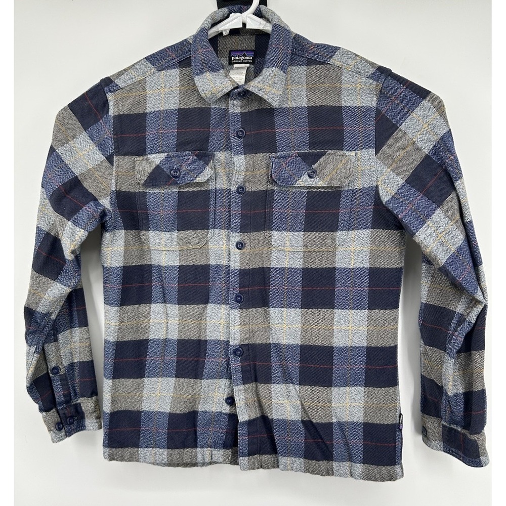 Patagonia Organic Cotton Long Sleeve Blue Gray Plaid Button Down Flannel Small